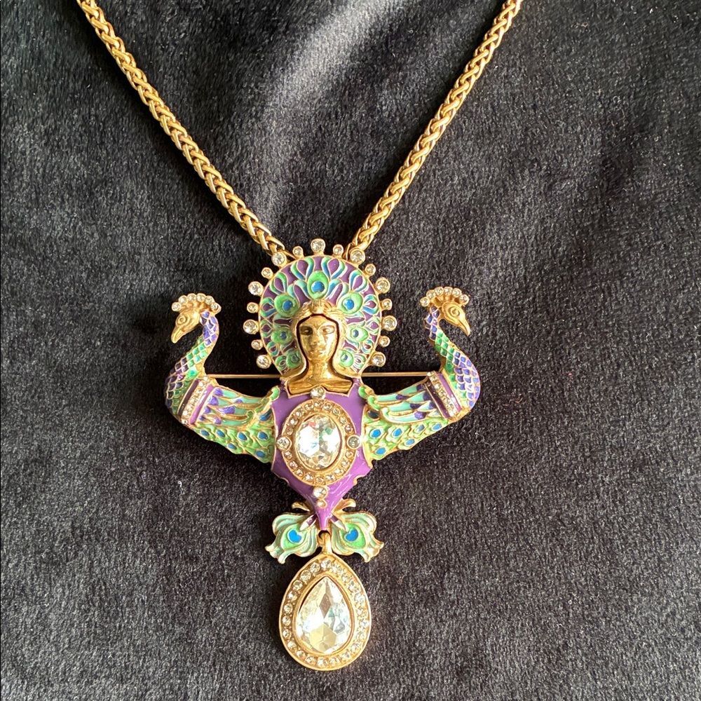 NEW Art Noveau Juno & peacocks signed HEIDIK9 set of necklace/earrings goldtone - Picture 14 of 16